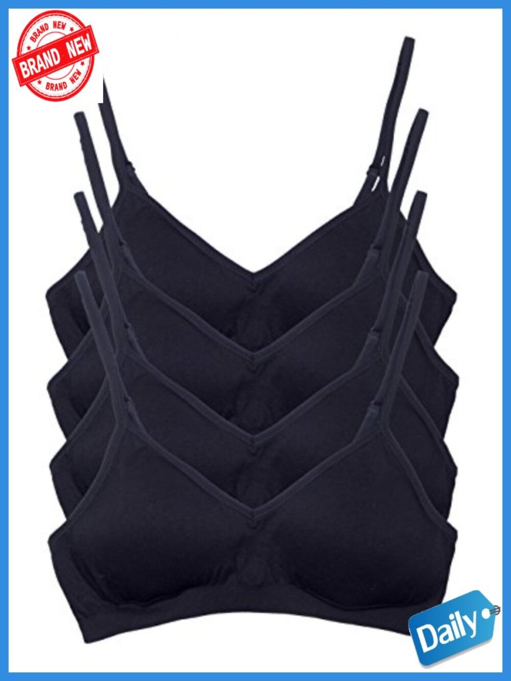 Wirefree Demi Padded Bralette 4-Pack Adjustable Straps Nylon Spandex